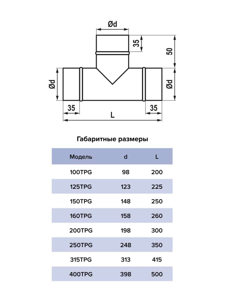 Тройник TPG D100 оцинкованная сталь ERA PRO