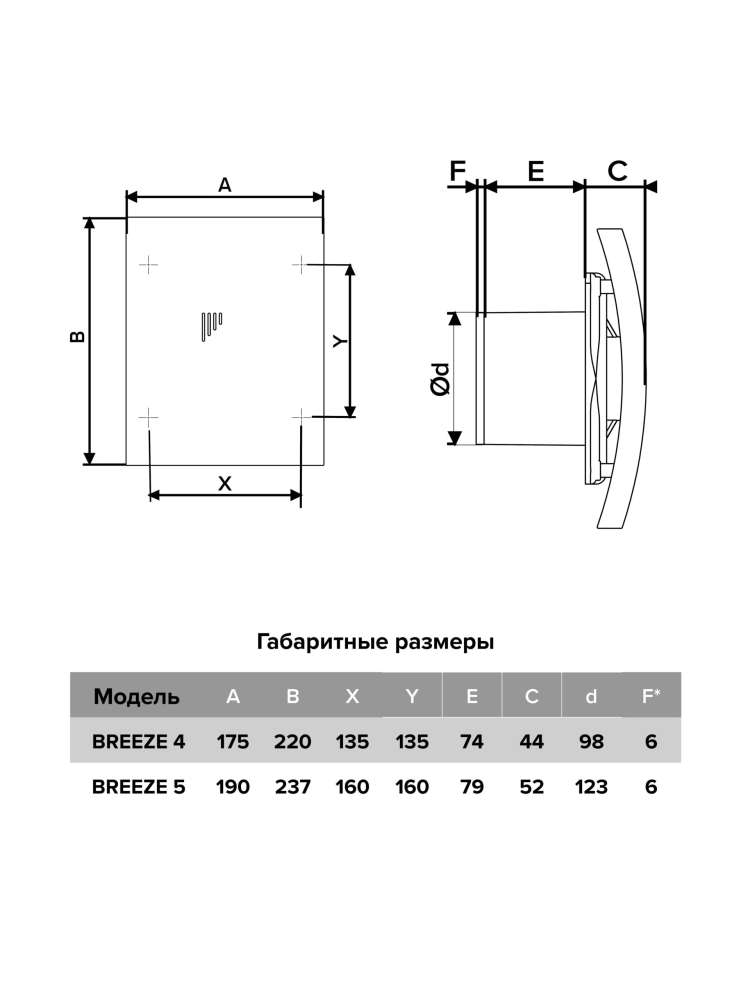 Вентилятор накладной BREEZE D100 обратный клапан MRH DICITI